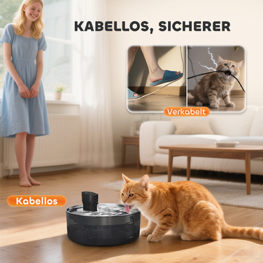 Джерело води для котів Katzenbrunnen 7L з тихою помпою, LED-підсвіткою, фільтром з активованого вугілля та нержавіючою сталлю (30,6 x 30,6 x 17,2 см)