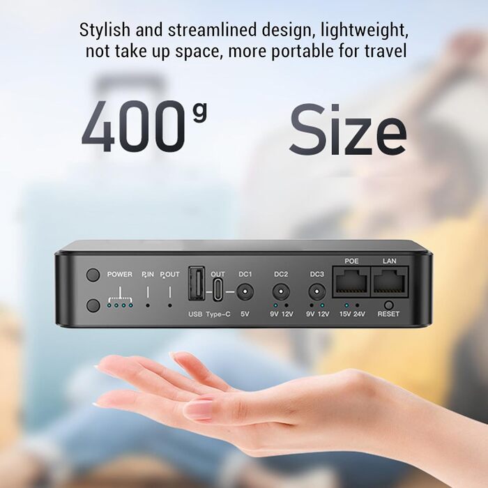 ДБЖ Mini UPS з акумулятором 10400mAh, 6 виходів для роутера, камери POE 15V/24V/USB 5V/9V/12V, компактний, для резервного живлення