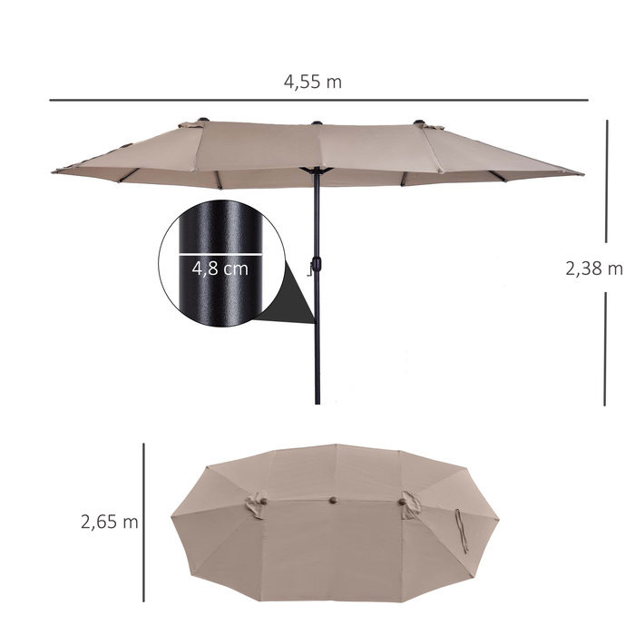 Подвійна парасолька Outsunny Parasol Market з ручною рукояткою овальна 460 x 270 x 240 см в Hellkaffee для саду та патіо