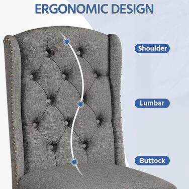 Набір кухонних стільців Yaheetech з крилатим спинком, оббитий стілець для їдальні, до 140 кг, сірий (2, світло-сірий)