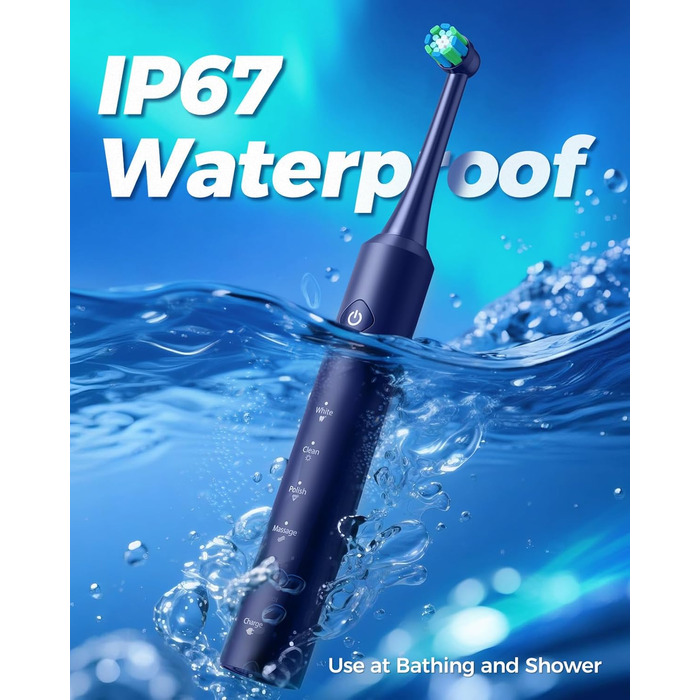 Електрична зубна щітка для дорослих Rotierende з 8 насадками, 4 режимами чищення, акумулятор до 60 днів, таймер 2 хв - професійна, блакитна