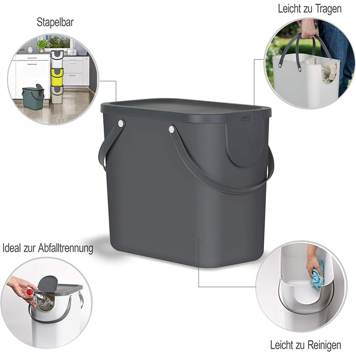 Система поділу сміття Rotho 25L для кухні, антрацит, 40 х 23, 5 х 34 см