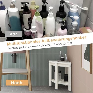 Двомісна лавка для душу Costway з полицею, 165 кг, коричнево-біла, 32.5x32.5x43.5 см