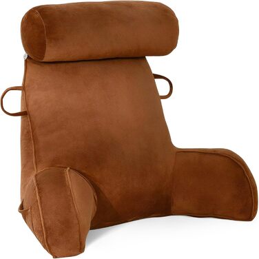 М'яке крісло-подушка для читання з велюру, для дорослих, з підставкою для спини та підлокітниками, з кишенею та знімним чохлом (колір кава)