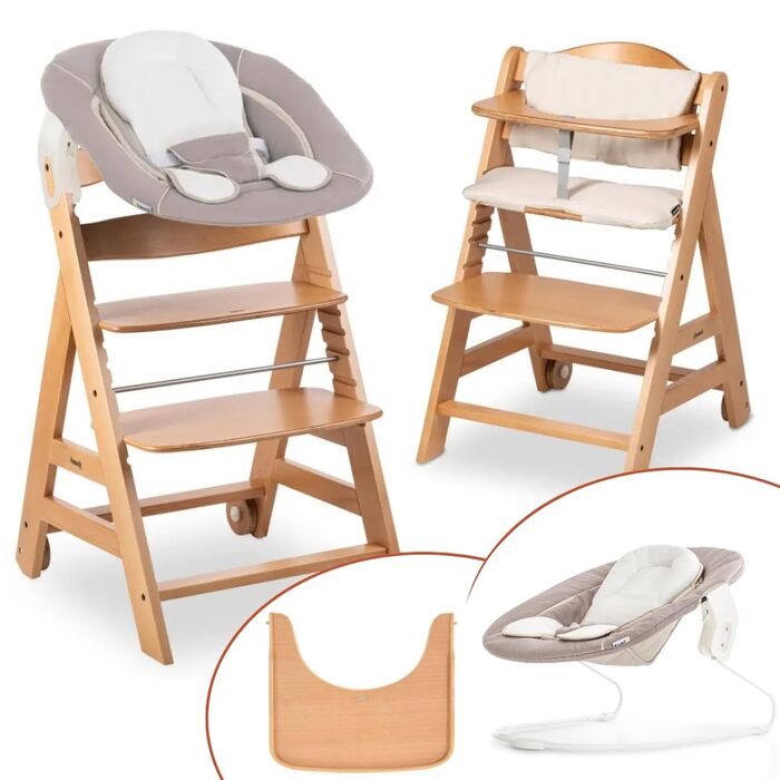Дитячий стільчик Hauck Beta+ Newborn Set - комплект для новонароджених, від народження з 2-в-1 люлькою-гойдалкою, подушкою для сидіння та підносом для їжі (Natural)