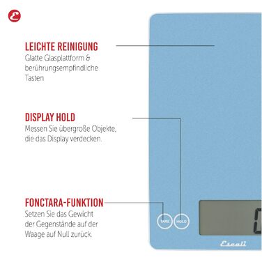 Кухонні ваги Escali 157GS Arti Glass Digital - Кухонні ваги з дисплеєм LDC - Ваги Кухонний офіс - Випічка - Хобі - Побутові ваги Herbal Scale - 6,8 кг - Storm Grey - 23 x 16.5 x 2 см (Небесно-блакитний)