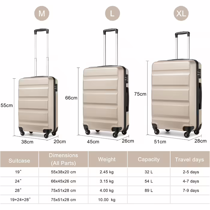 Чохол середньої жорсткості KONO Troey з колесами та замком TSA, 66x45x26см, 63 л, чорний/золотий