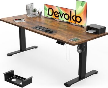 Електричний стоячий стіл Devoko 180x80 см з USB-портом, 3 положення, таймер, блокування, рустикальний/вінтажний колір