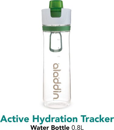 Пляшка для води Aladdin Active Hydration Tracker Sport 0.8 л - Керування однією рукою Герметична кришка - Функція поповнення - Без бісфенолу А - Гладкий носик - Ремінець для перенесення пальців - Можна мити в посудомийній машині (зелений)