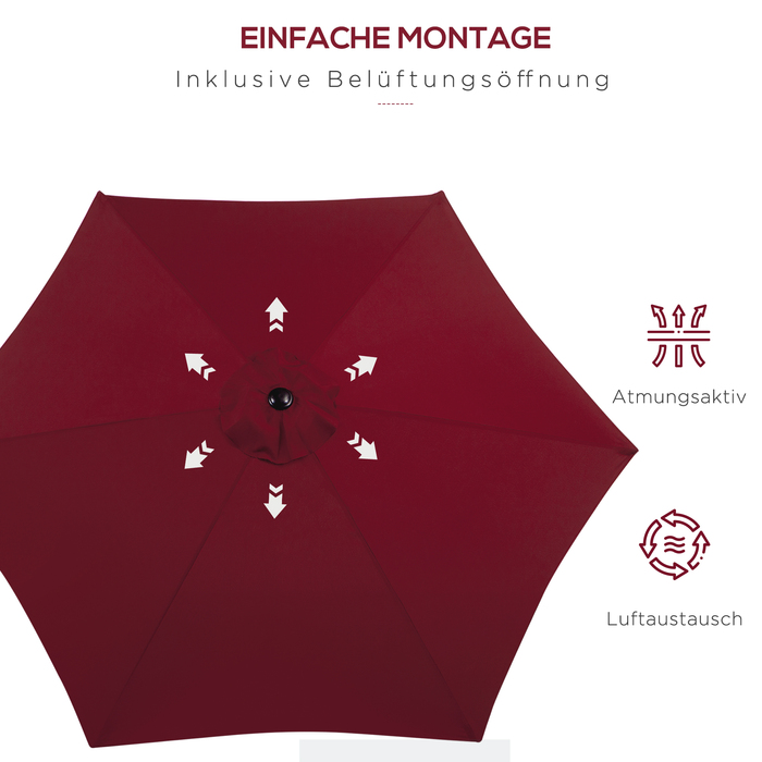 Парасолька Outsunny Archiculated Parasol Garden Parasol Market з ручною рукояткою Alu 2,6 м Діаметр 180 г/м² Поліестер червоний, ідеально підходить для саду та патіо