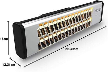 Обігрівач настінний кварцовий Cecotec Ready Warm 7000 Quartz Bath, 1200 Вт, 2 режими, для ванної кімнати, захисна решітка, IP24, 10 м², 16 x 56.5 x 13.3 см