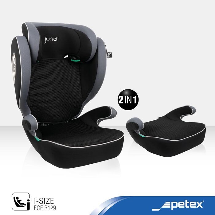 Автокрісло PETEX з ISOFIX - стандарт i-Size відповідно до ECE R129 для дітей зростом приблизно 100-150 см, регульоване по висоті дитяче автокрісло в (сірий, базовий)