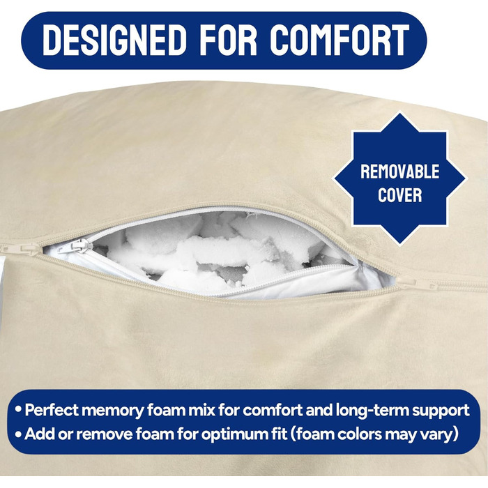 Комфортний пуф-подушка ComfortSpa для ліжка, дорослого розміру, з підлокітниками та кишенями, знімний чохол; ідеально для відпочинку в ліжку або для полегшення болю в спині