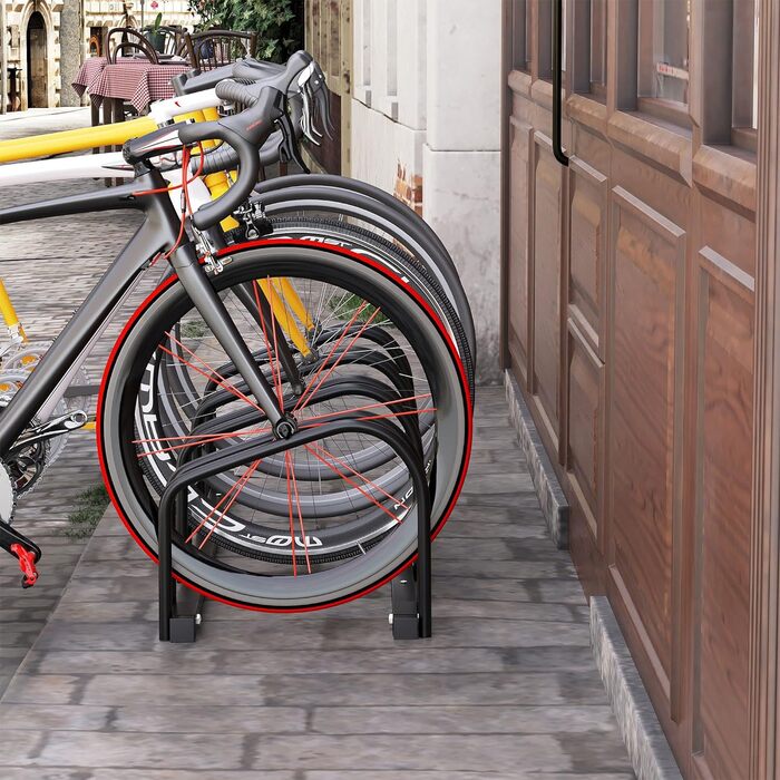 Стійка для велосипедів HOMCOM Стійка для велосипедів Кілька підставок Підставка для велосипеда Стійка до атмосферних впливів Міцна сталь для підлогового та настінного кріплення до 4 велосипедів Чорний 110 x 33 x 27 см