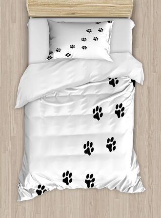 Набір підковдр для односпальних ліжок ABAKUHAUS Dog Paws, доріжка з анімалістичним принтом, стійкий до кліщів, підходить для алергії з наволочкою, (130 x 200 см - 70 x 50 см, вугільно-сіро-білий)