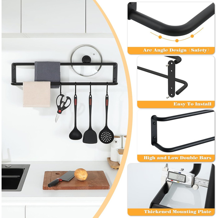 Тримач для рушників подвійний, 70 см, чорний, з нержавіючої сталі 304, для ванної кімнати та кухні