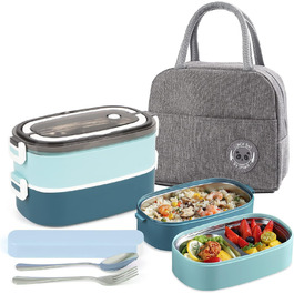Ланчбокс дорослий з сумкою, б/д для дітей з 3 відсіками, витривалий, для мікрохвильової печі, бенто-бокс для роботи, школи, пікніка, подорожей, блакитний