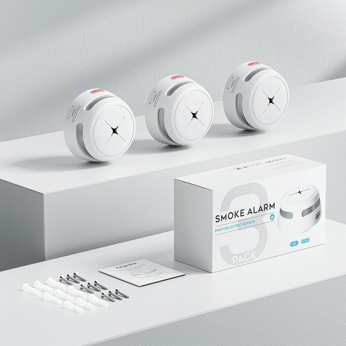 Датчик диму Rauchmelder AEGISLINK S500 (3 шт.): фотоелектричний, 10 років роботи, з тестом та вимкненням, сповіщення про слабкий акумулятор