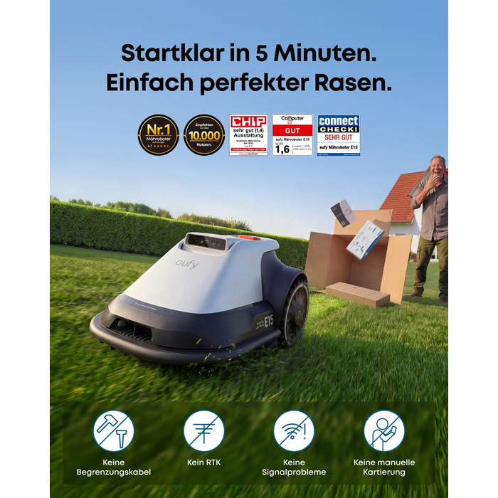 Робот-газонокосарка eufy E15 без дроту, до 800 м², TrueVision, навігація, уникнення перешкод, керування через додаток