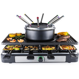 GOURMETmaxx Ракуле-Фондю 2-в-1 на 8 осіб | Ракуле-Фондю комбінація з 8 сковородами, лопатками та виделочками | Ідеально для вечірок | Ракуле та Фондю для 8 осіб