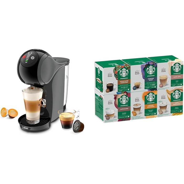 Кавомашина NESCAFÉ Dolce Gusto Genio S автоматична, сірий колір, стартовий набір з 6 пачок кави STARBUCKS by NESCAFÉ Dolce Gusto