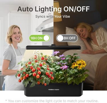 SUNCOZE Гідропонна система вирощування, набір для вирощування трав в приміщенні з LED-лампою, Smart Garden на 12 касет, 4L резервуар для води, регульована висота, тиха інтелектуальна помпа, для дому, кухні, чорний