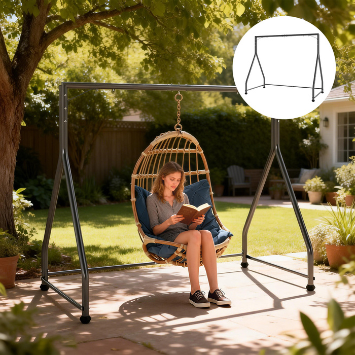 Універсальна міцна стійка для гойдалок, призначена для двомісних/тримісних гойдалок або гамака. Чорний колір.