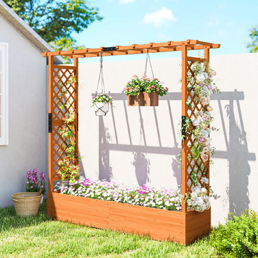 Підвищене грядка з опорою для ліан та дахом, для квітів, фруктів, овочів та трав, 196 x 44 x 181 см, дерево, помаранчевий