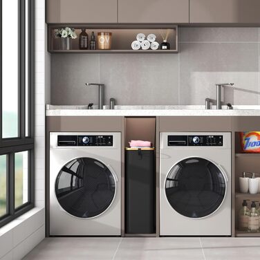 Кошик для білизни LifeWit з кришкою, вузький, складний, 75л, бамбук, з ручкою, чорний