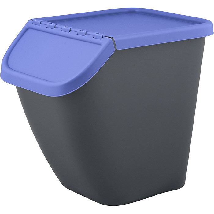 Система поділу сміття Пелікан для поділу сміття, відро для сміття 23 л. з кришкою , що закривається, пластик (поліпропілен) без бісфенолу А, антрацит з кольоровою кришкою, 29,5 х 39 х 36 см (ДшХхВ) (антрацит /синій, ), з пластикової (поліпропіленової) кри