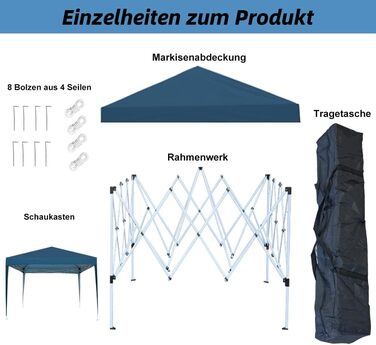 Альтанка Mingone 3x3m Marquee Водонепроникний складний садовий намет PE Marquee Намет з навісом Пивний намет Захист від ультрафіолету 50 (синій без 4 бічних панелей)