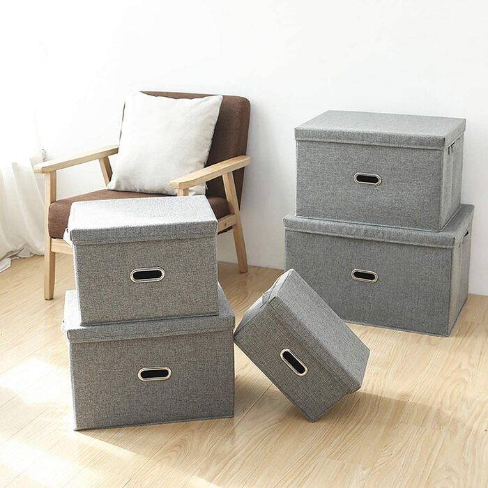 Ящик для зберігання тканинний ящик для зберігання коробка для зберігання аксесуарів для спальні органайзер Ящик для зберігання з кришкою, (Сірий 2, L)