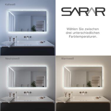 Дзеркало для ванної кімнати Sarar Vittoria з LED-підсвічуванням 80x70 см, Made in Germany