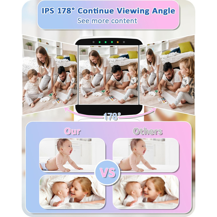 Радіоняня HelloBaby з камерою, 29 год автономії, поворотна камера 318°/120°, нічний режим, 2-сторонній зв'язок HB6240