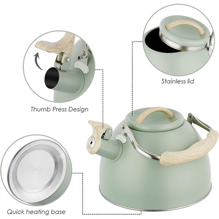 Півників чайник для індукційних плит, 3 л, нержавіюча сталь, чайник-свисток з нержавіючої сталі, для газових, індукційних та електричних плит