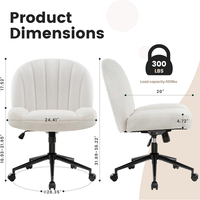 Офісний стілець IWMH без підлокітників, регульований по висоті, поворотний з роликами, з тканинним сидінням, ергономічний, крісло для читання з широким сидінням для позиції