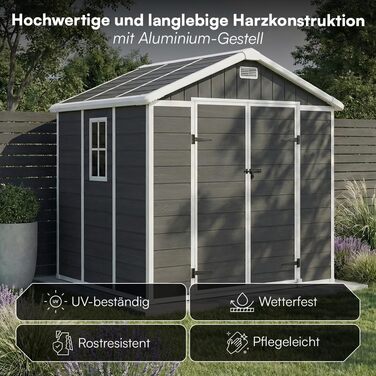 Сарай для інструментів STEELSØN Novara 192x92x151 см, пластиковий, з вікном, під дерево, темно-сірий - садовий будиночок, вологостійкий