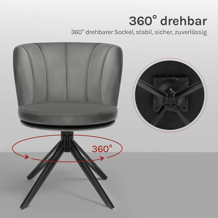 Крісла для обідньої зони WOLTU (2 шт), крісла з обертанням на 360°, м'які крісла з велюру, крісла для макіяжу з підлокітниками, ергономічні, витримують до 150 кг, темно-сірий колір