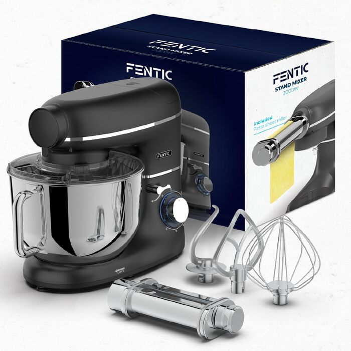 Кухонний комбайн з машиною для пасти – 2000W, електричний, з чашею 6.2L з нержавіючої сталі (чорний)