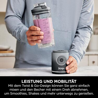 Портативний блендер Ninja Blast Max: 570 мл, акумулятор, чаша та кришка, 3 функції, для смузі та протеїнових коктейлів, сірий BC251EUGY