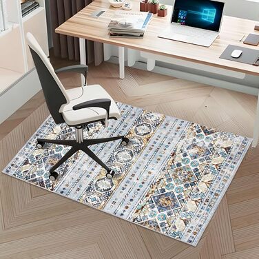 Килимок під офісний стілець 90x120 см, захист для підлоги, антиковзаюча підкладка, для ламінату та плитки (90 x 120 см, блакитно-коричнева геометрія)