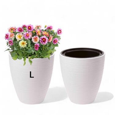 Горщик для квітів MELTOM Blumenkübel – білий, діаметр 42 см, знімний вкладиш, горизонтальні смуги