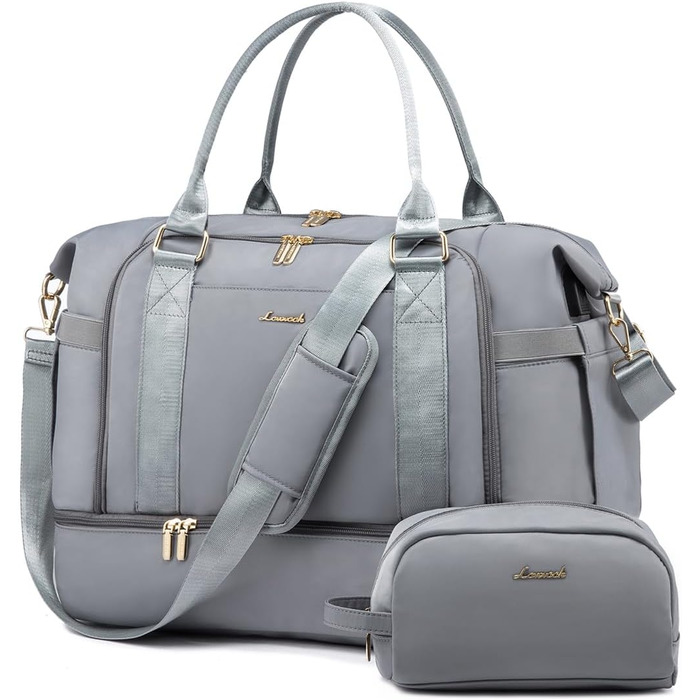 Спортивна сумка LOVEVOOK для подорожей, жіноча дорожня сумка Weekender з косметичкою, відділенням для взуття та мокрих речей, водонепроникна, 37L, сіра
