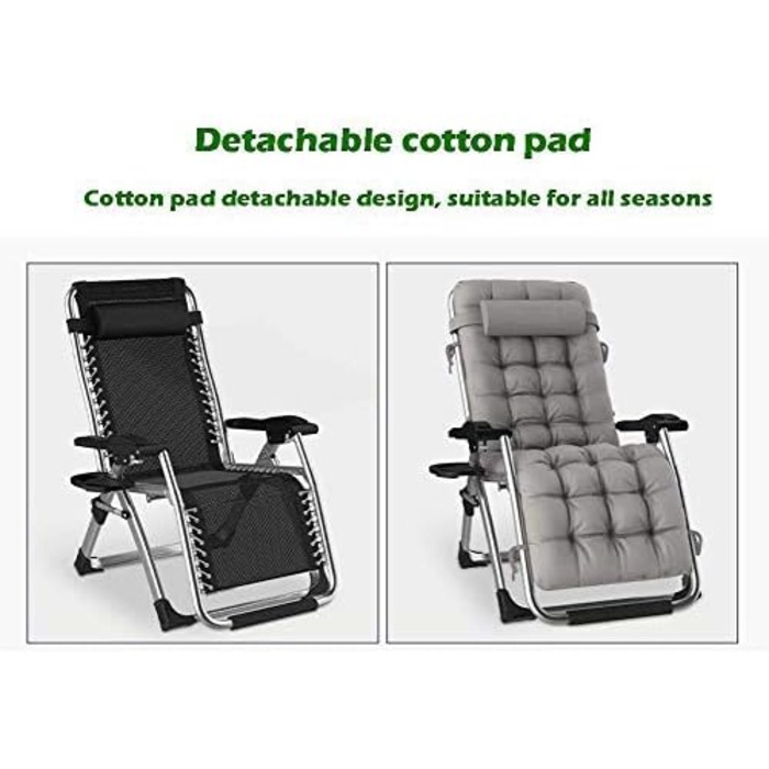 Розслаблюючий шезлонг для відпочинку на сонце: складний, з підтримкою 200 кг, чорний з сірими подушками. Ідеально для саду, тераси, пляжу, кемпінгу та відпочинку вдома.