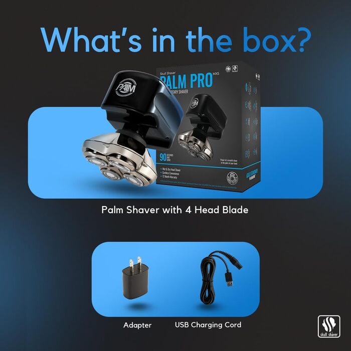 Електричний гоління для обличчя та голови Skull Shaver Palm Pro MX5 - бездротовий, акумуляторний, для мокрого та сухого гоління, чоловічий, USB-зарядка, Grooming Set, леза Carver 4 Pro, LCD-дисплей