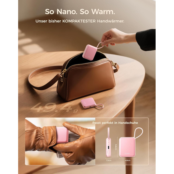 Електричні грілки для рук OCOOPA (2 шт.) з 3 рівнями нагріву, до 7 годин роботи, USB, для жінок, рожеві