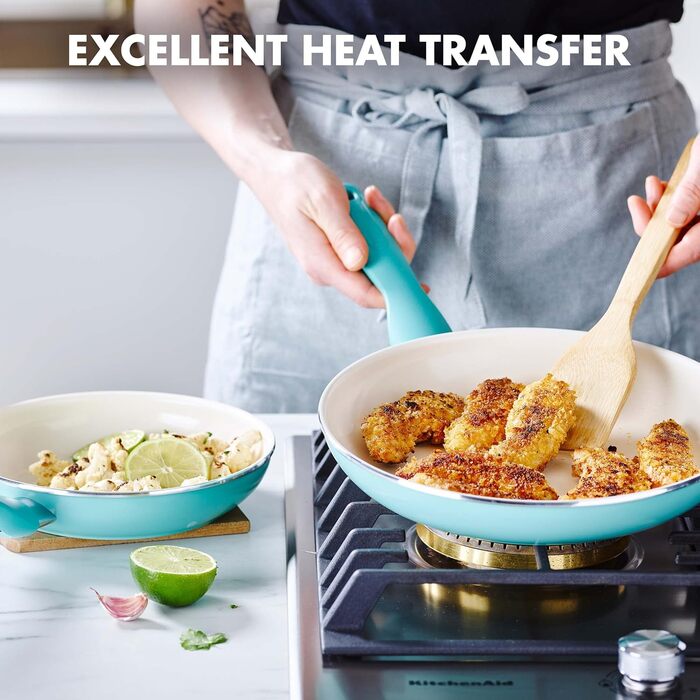 Набір сковорідок Greenpan Rio, керамічне покриття, антипригарні, 17.8, 24.1 та 27.9 см, без PFAS, придатні для миття в посудомийній машині, блакитні (17.8, 24.1, 27.9 см)