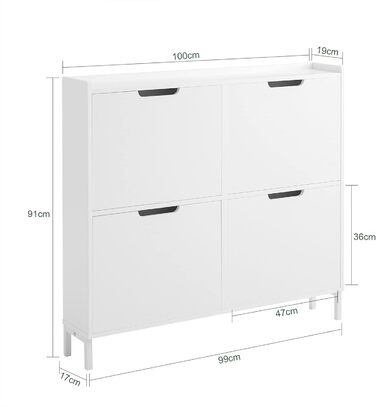 Шафа для взуття SoBuy FSR100-W з 4 дверцятами, 8 полицями, 100x91x19 см, біла