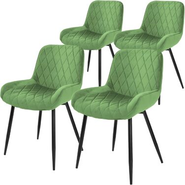 Крісла для обідньої зони ML-Design: обідні крісла з підлокітниками та спинкою, темно-зелені, з велюровим сидінням та металевими ніжками (4 шт.)