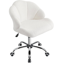 Крісло для дому та офісу Yaheetech, крісло для макіяжу, регульоване по висоті, поворотне, офісне крісло у формі мушлі, крісло з роликами, оксамитове крісло, до 136 кг, білий (сніжно-білий)